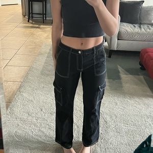 Tillys black pants with white stitching!